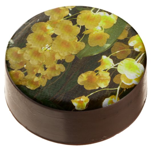 Hanging Yellow Orchids Tropical Flowers Chocolate Covered Oreo (Angled)