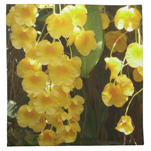 Hanging Yellow Orchids Tropical Flowers Cloth Napkin (Front)