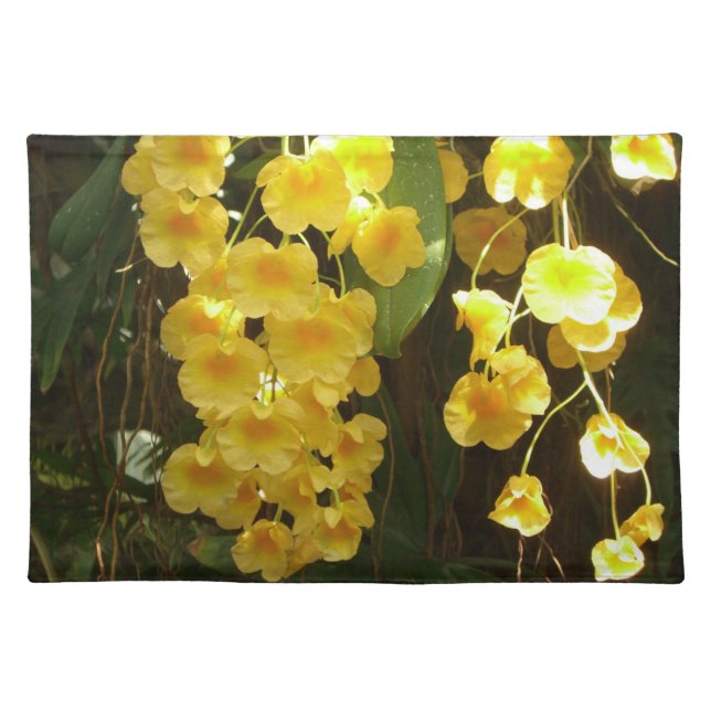Hanging Yellow Orchids Tropical Flowers Cloth Placemat (Front)