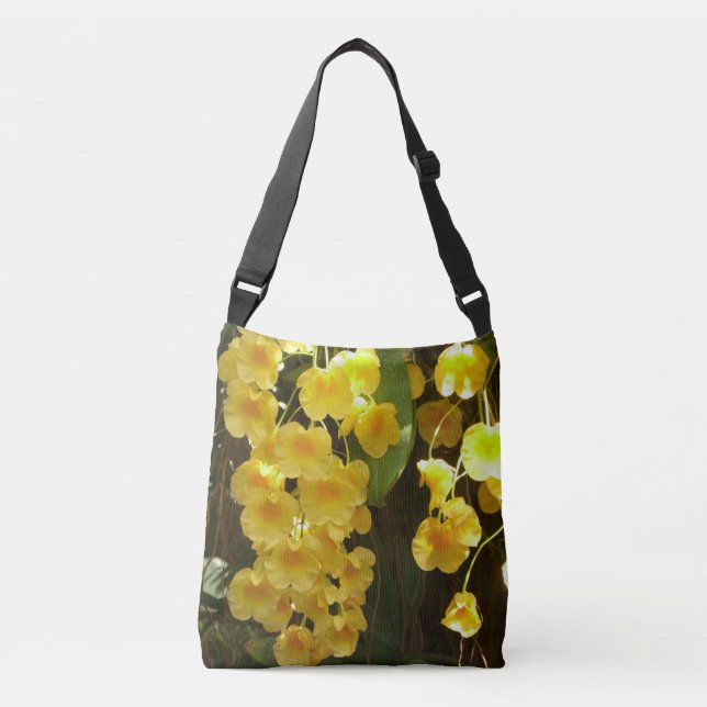 Hanging Yellow Orchids Tropical Flowers Crossbody Bag (Front)