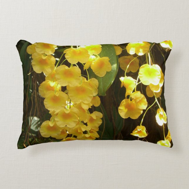 Hanging Yellow Orchids Tropical Flowers Decorative Pillow (Front)