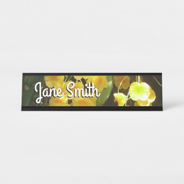 Hanging Yellow Orchids Tropical Flowers Desk Name Plate (Front)
