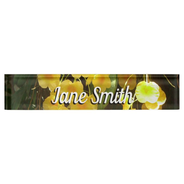 Hanging Yellow Orchids Tropical Flowers Desk Name Plate (Front)