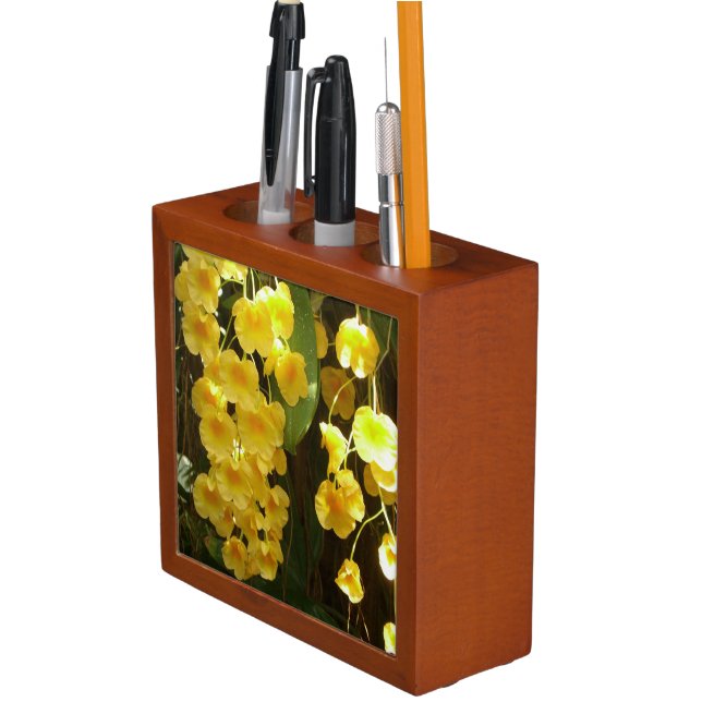Hanging Yellow Orchids Tropical Flowers Desk Organizer (In Situ)