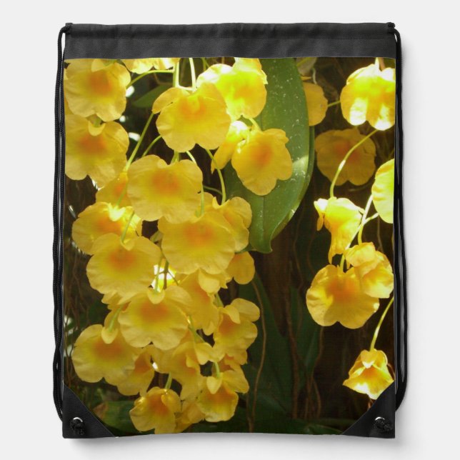 Hanging Yellow Orchids Tropical Flowers Drawstring Bag (Front)