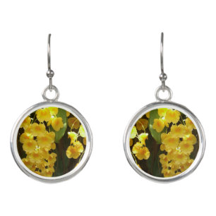 Hanging Yellow Orchids Tropical Flowers Earrings