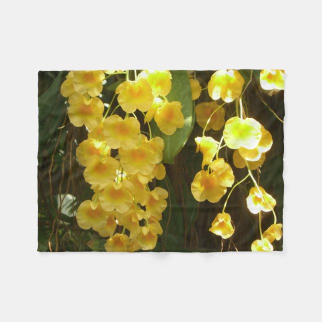 Hanging Yellow Orchids Tropical Flowers Fleece Blanket (Front (Horizontal))