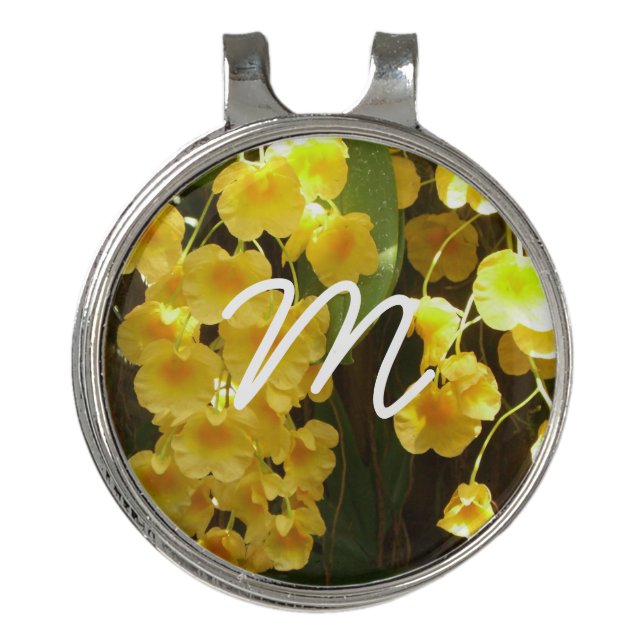 Hanging Yellow Orchids Tropical Flowers Golf Hat Clip (Front)