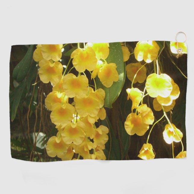 Hanging Yellow Orchids Tropical Flowers Golf Towel (Horizontal)
