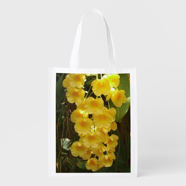 Hanging Yellow Orchids Tropical Flowers Grocery Bag (Front)