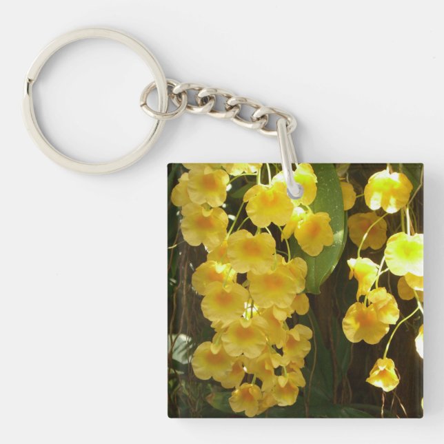 Hanging Yellow Orchids Tropical Flowers Keychain (Front)