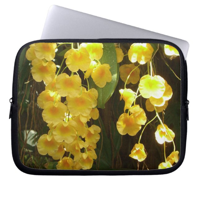 Hanging Yellow Orchids Tropical Flowers Laptop Sleeve (Front)