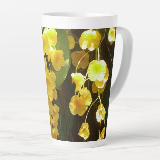 Hanging Yellow Orchids Tropical Flowers Latte Mug (Right Angle)
