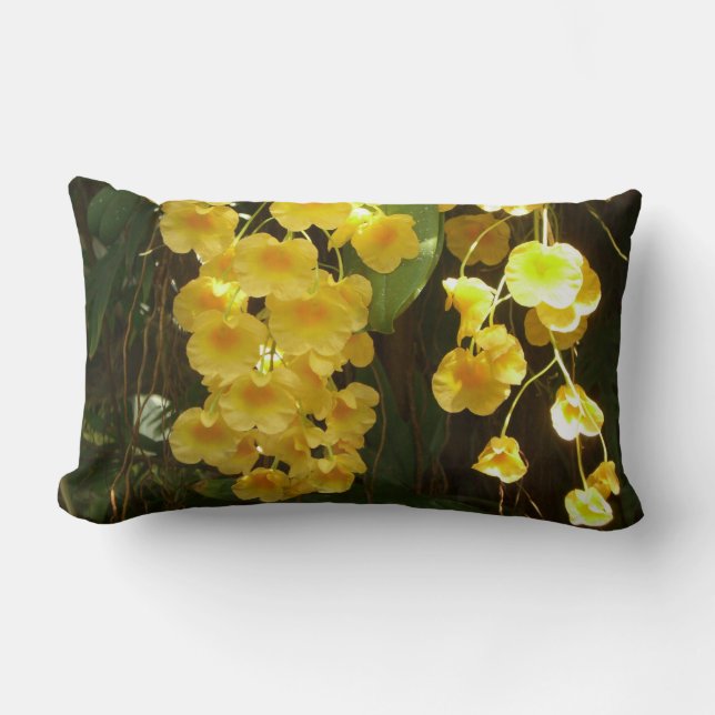 Hanging Yellow Orchids Tropical Flowers Lumbar Pillow (Front)