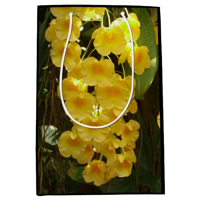 Hanging Yellow Orchids Tropical Flowers Medium Gift Bag (Front)
