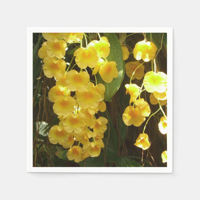 Hanging Yellow Orchids Tropical Flowers Paper Napkins (Front)