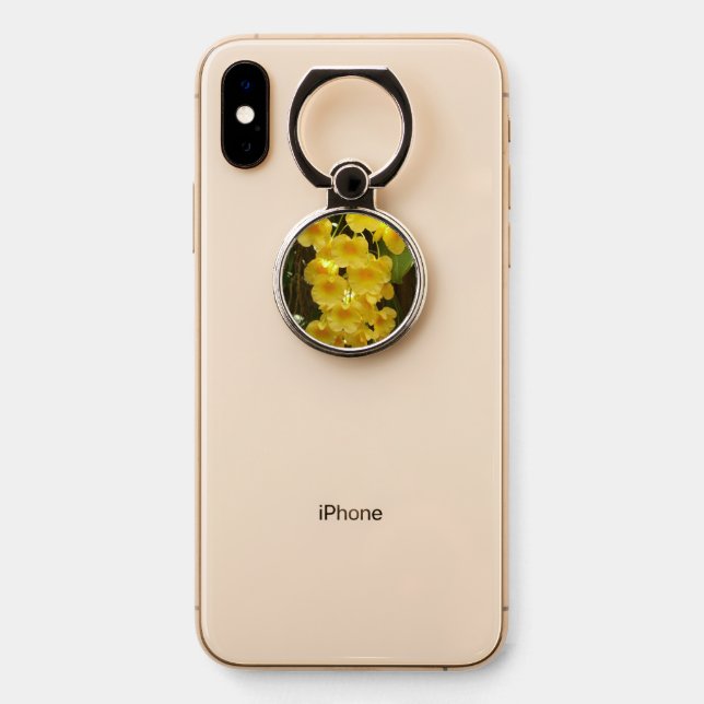 Hanging Yellow Orchids Tropical Flowers Phone Ring Stand (On Phone)