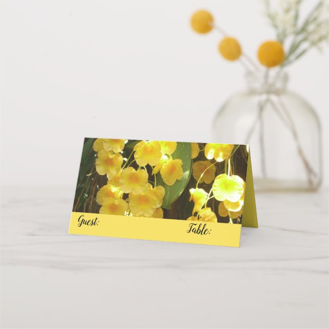 Hanging Yellow Orchids Tropical Flowers Place Card (Front)