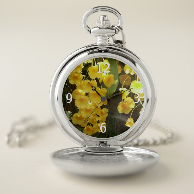 Hanging Yellow Orchids Tropical Flowers Pocket Watch (Inside)