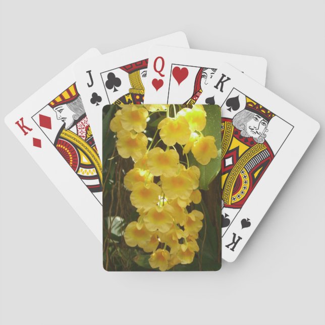 Hanging Yellow Orchids Tropical Flowers Poker Cards (Back)