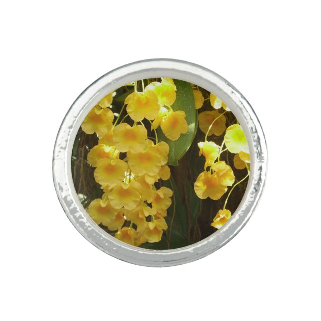 Hanging Yellow Orchids Tropical Flowers Ring (Front)