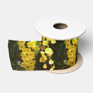 Hanging Yellow Orchids Tropical Flowers Satin Ribbon