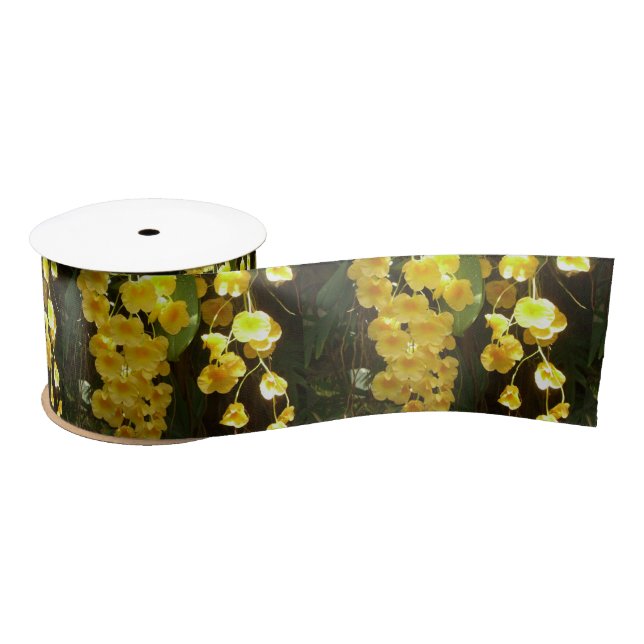 Hanging Yellow Orchids Tropical Flowers Satin Ribbon (Spool)