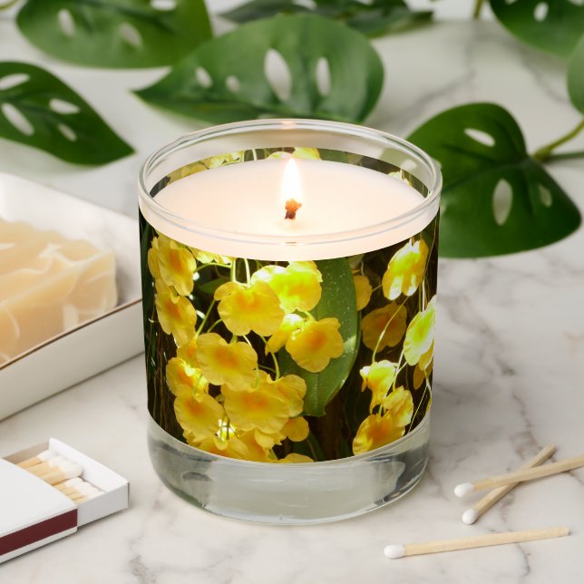 Hanging Yellow Orchids Tropical Flowers Scented Candle (Lit)