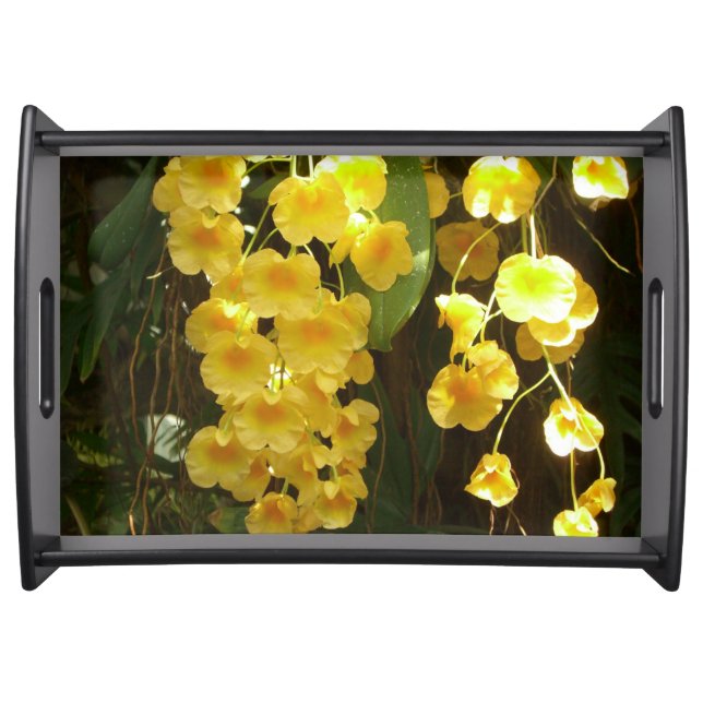 Hanging Yellow Orchids Tropical Flowers Serving Tray (Front)