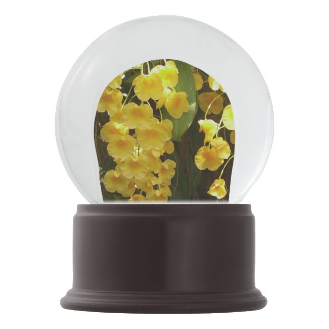 Hanging Yellow Orchids Tropical Flowers Snow Globe (Back)