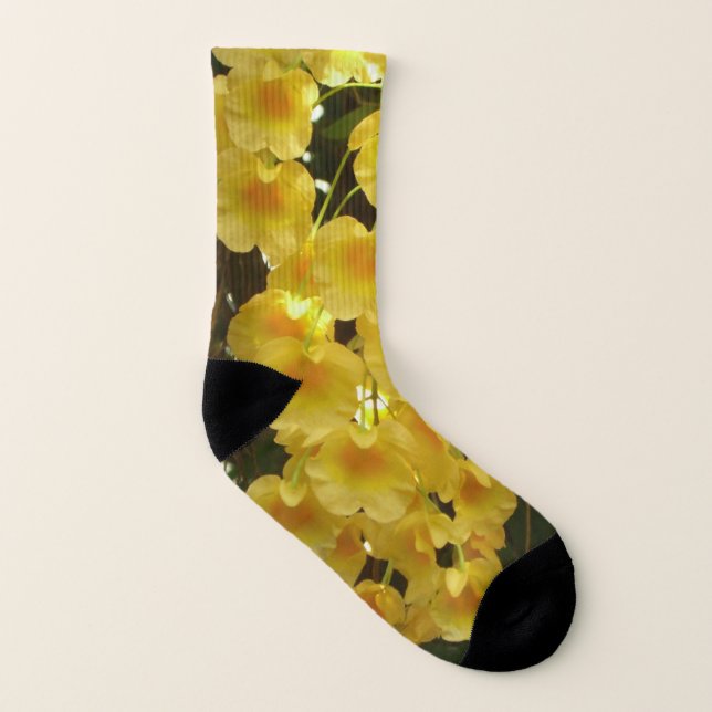 Hanging Yellow Orchids Tropical Flowers Socks (Left Inside)