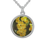 Hanging Yellow Orchids Tropical Flowers Sterling Silver Necklace