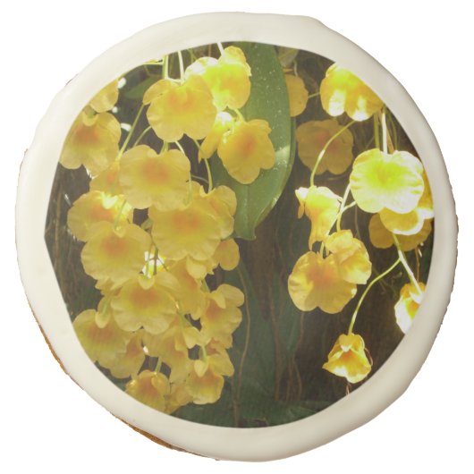 Hanging Yellow Orchids Tropical Flowers Sugar Cookie (Front)