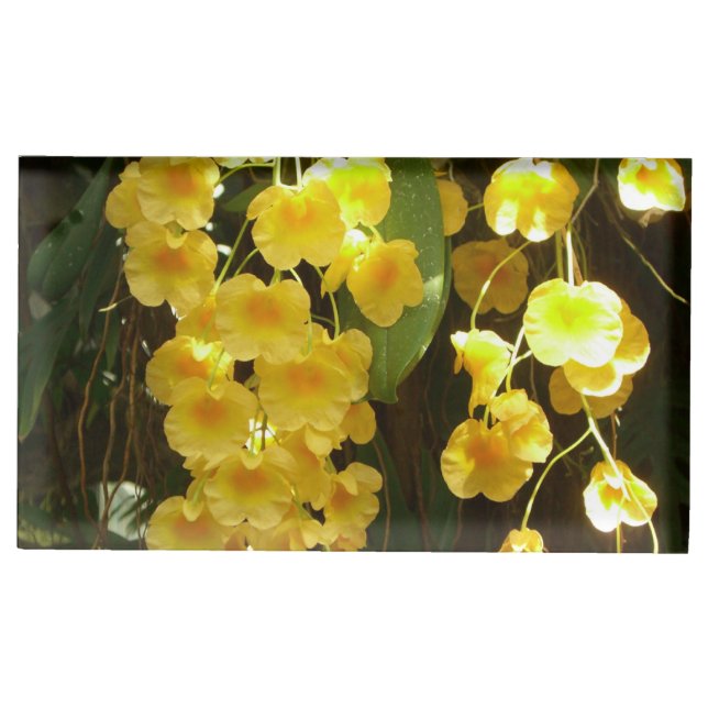 Hanging Yellow Orchids Tropical Flowers Table Card Holder (Front)