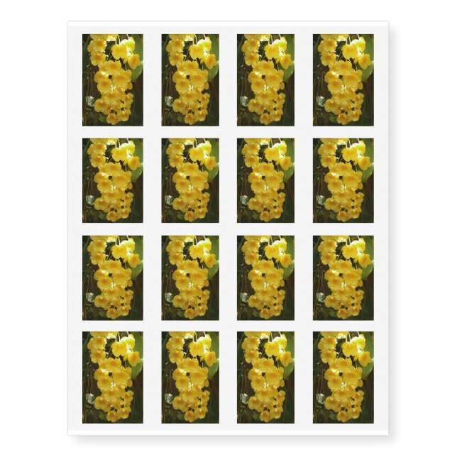 Hanging Yellow Orchids Tropical Flowers Temporary Tattoos (Front)