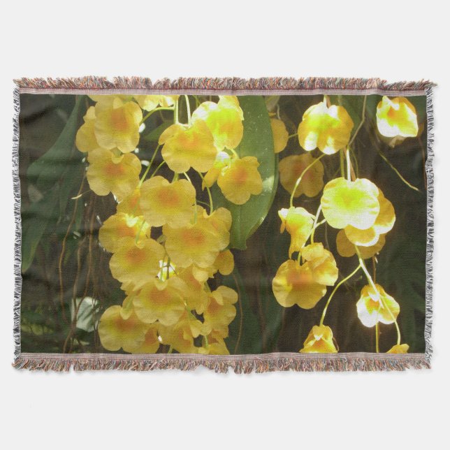 Hanging Yellow Orchids Tropical Flowers Throw Blanket (Front)