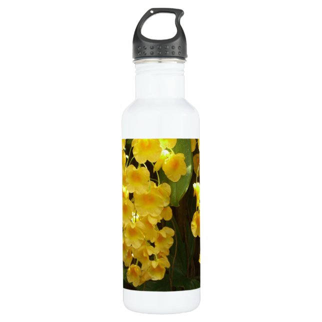 Hanging Yellow Orchids Tropical Flowers Water Bottle (Front)