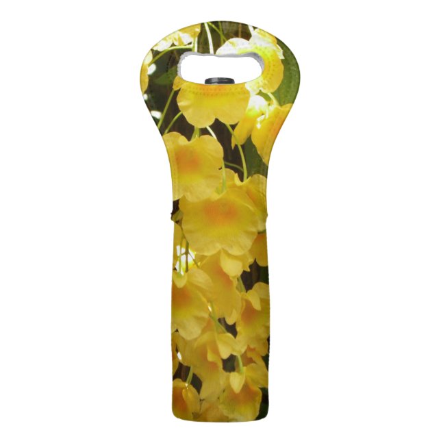 Hanging Yellow Orchids Tropical Flowers Wine Bag (Front)