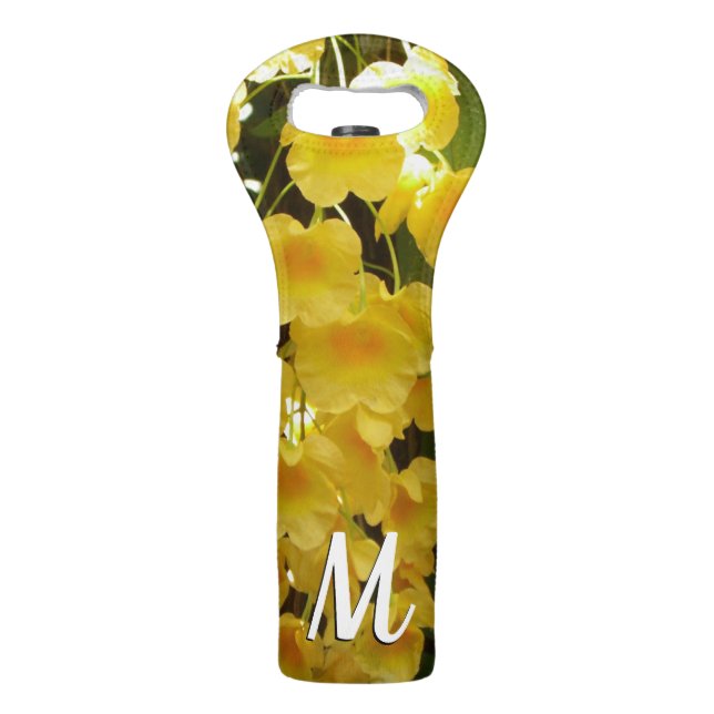 Hanging Yellow Orchids Tropical Flowers Wine Bag (Front)