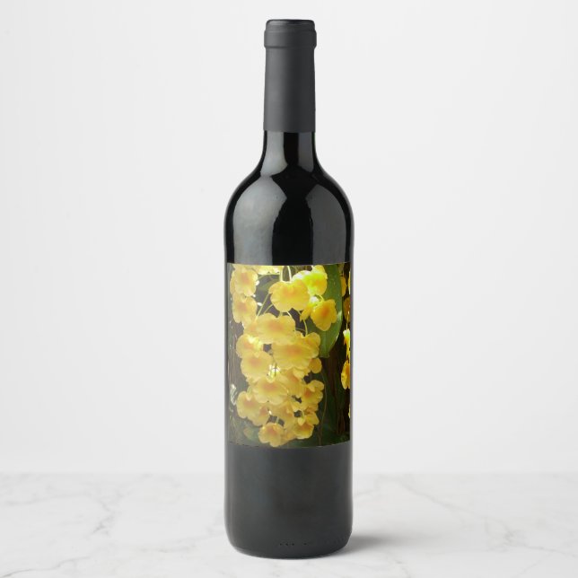 Hanging Yellow Orchids Tropical Flowers Wine Label (Front)