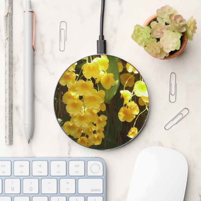 Hanging Yellow Orchids Tropical Flowers Wireless Charger (Desk)