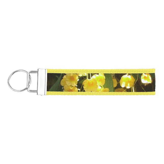 Hanging Yellow Orchids Tropical Flowers Wrist Keychain (Keys on Left)