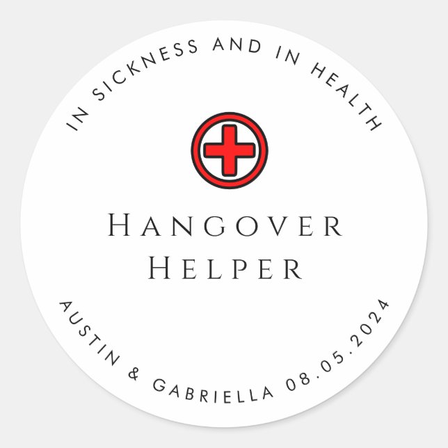 Hangover Helper Modern Wedding Favor Sticker (Front)