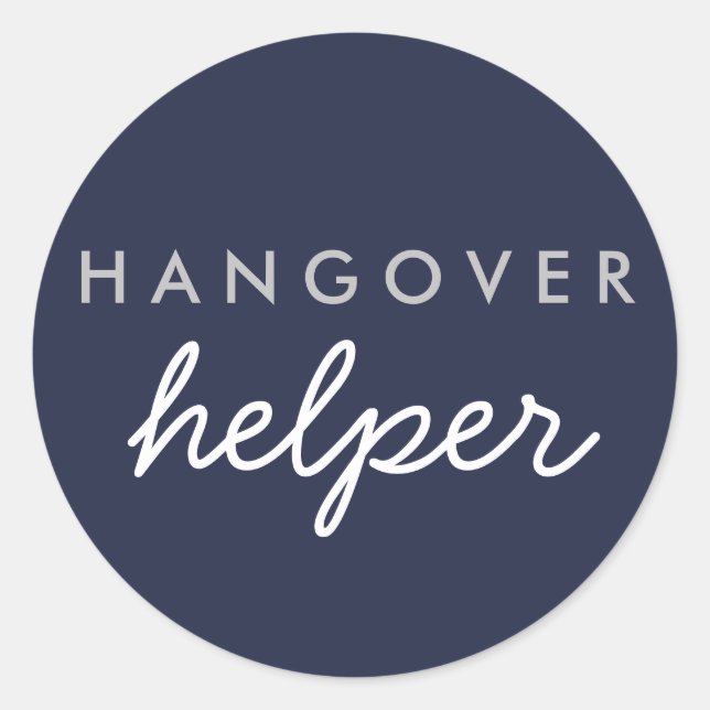 Hangover Helper Wedding Favor Sticker Navy Silver (Front)