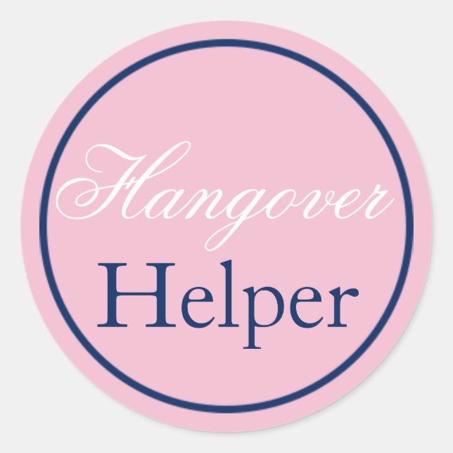 "Hangover Helper" Wedding Sticker Blush Pink/Navy (Front)