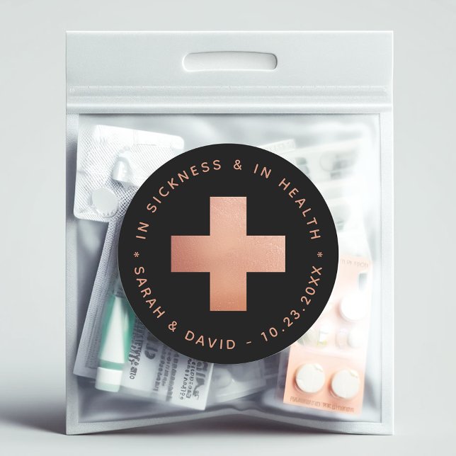 Hangover Kit Rose Gold Black Cross Sickness Health Classic Round Sticker (Creator Uploaded)