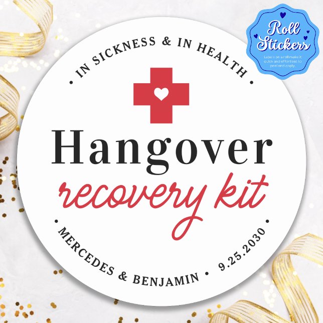 Hangover Recovery Kit Personalized Wedding Favor Classic Round Sticker (Creator Uploaded)