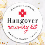 Hangover Recovery Kit Personalized Wedding Favor Classic Round Sticker<br><div class="desc">Hangover Relief Kit ! These fun wedding favor stickers are perfect to make your own hangover recovery kits for your guests, essential if you plan on having an open bar. Visit our collection for wedding favors, and hangover kit favors and wedding keepsakes. Personalize with name and date. COPYRIGHT © 2020...</div>