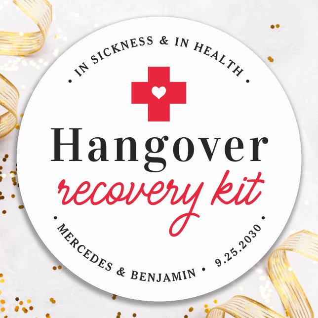 Hangover Recovery Kit Personalized Wedding Favor Classic Round Sticker (Creator Uploaded)