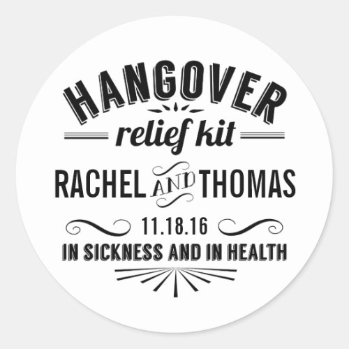 Hangover Relief Kit  Apothecary Wedding Favor Classic Round Sticker